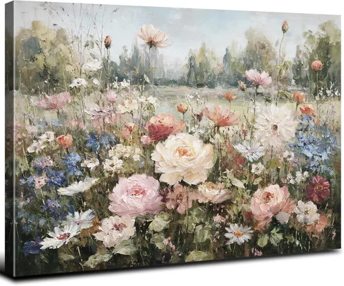 Miniatura 38 de Arte de pared abstracto de flores blancas azules y doradas, decoración de pared azul marino y dorado, marmoleado de flores silvestres