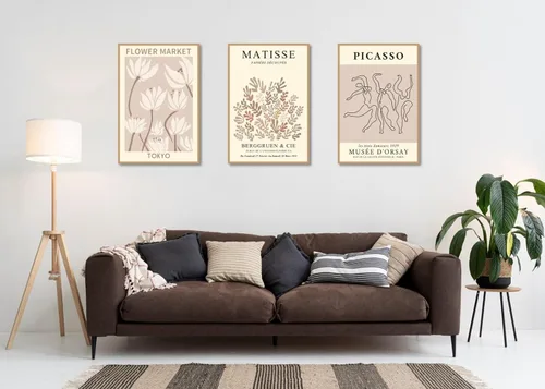 Miniatura 3 de MINI ZOZI Matisse Arte de Pared Enmarcado Impresiones de Mercado de Flores 12x16 3PCS Decoración de Pared Picasso Lienzo Grande Pósteres Beige