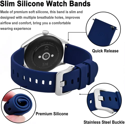 Miniatura 66 de BISONSTRAP Correas de reloj de silicona, correas de reloj delgadas con liberación rápida, 0.787 in, negro con hebilla negra