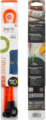 Miniatura 20 de Nite IZE Gear Tie Loopable, el original lazo de goma reutilizable con lazo integrado resistente, 12 pulgadas, negro, paquete de 2, fabricado