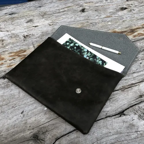 Miniatura 4 de Vintage pu cuero 13.5 "negocios embrague sobre bolsa documentos certificado portátil manga caso oficina carpeta de archivo, Verde militar