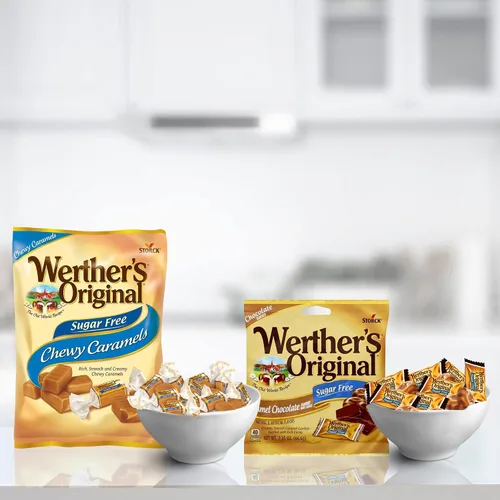Miniatura 6 de Needzo Werther's Original - Paquete de caramelos masticables sin azúcar y caramelo de chocolate, bolsa compartible con caramelos envueltos