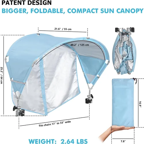 Miniatura 2 de Toldo Universal para Silla con Sombrilla, Protección Solar UPF 50+ con Abrazadera Ajustable, Compatible con la Mayoría de Marcas de Sillas de Playa