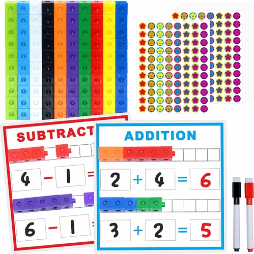 SpriteGru Cubos de enlaces de matemáticas, cubos de matemáticas manipulativos con tarjetas de actividades que enlazan cubos, contadores de