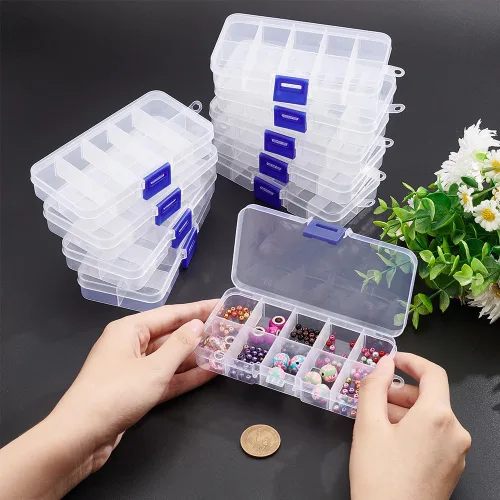 Miniatura 3 de NBEADS Paquete de 10 mini cajas organizadoras de plástico de 8 rejillas, 2.7 x 4.2 x 0.8 pulgadas, divisores de joyería de plástico transparente