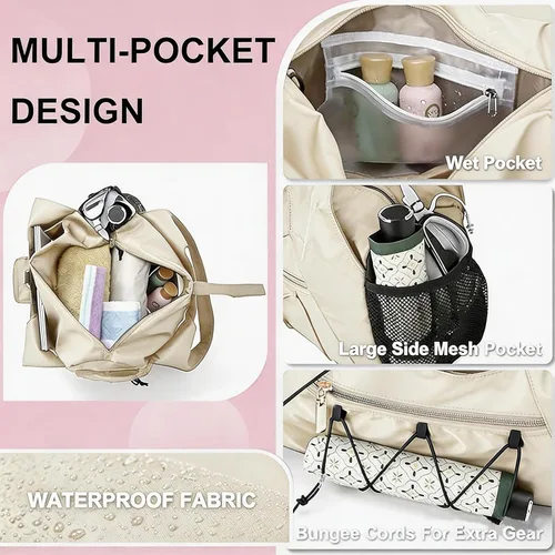 Miniatura 4 de Bolsa de gimnasio para mujer, bolsa de esterilla de yoga con compartimento para zapatos y bolsillo húmedo, bolsa de gimnasio de yoga deportiva