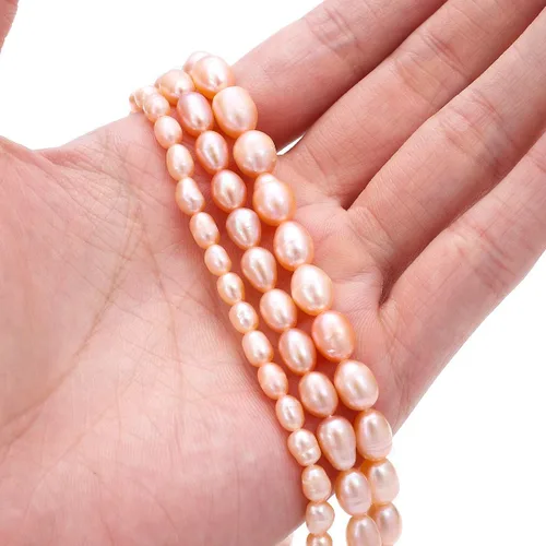 Miniatura 3 de Beadia - Cuentas de perlas naturales en forma de arroz de 6-7 mm, rosadas, perlas cultivadas en agua dulce, piedras preciosas sueltas para hacer