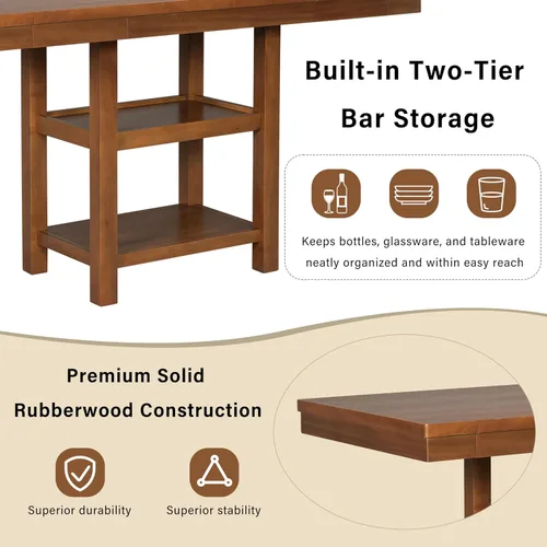 Miniatura 5 de JIVOIT Farmhouse 6 Piece Dining Table Set, Counter Height Table Set with 4 Chairs and a Bench, Rubber Wood Expandable Bar Table Set with Rivet Gris-3