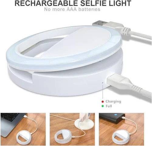 Miniatura 3 de Anillo de luz para selfie para iPhone, Android, tableta, recargable, 3 niveles de luz
