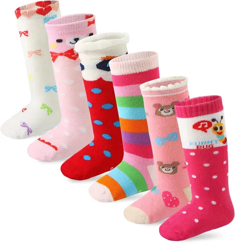 Miniatura 5 de 6 pares de calcetines de agarre alto hasta la rodilla para niña, calcetines escolares antideslizantes para niños y niñas