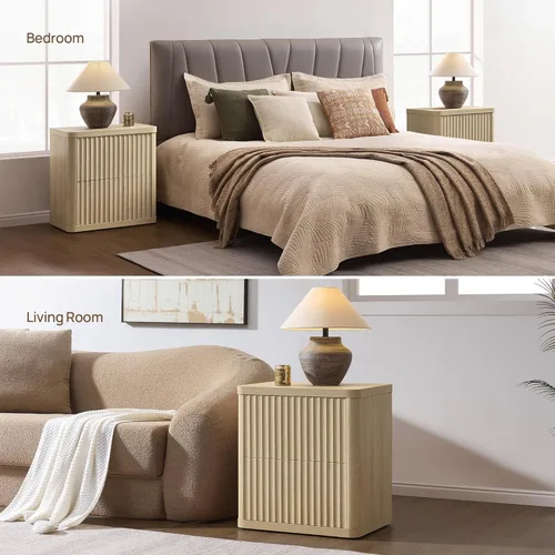 Miniatura 6 de SICOTAS Juego de 2 mesitas de noche con 2 cajones, mesita de noche grande acanalada, mesa auxiliar de cama moderna de 24.4 pulgadas de alto y ancho