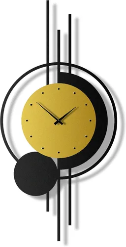 pluviart Reloj de pared geométrico dorado y negro, reloj de metal silencioso grande, arte de pared moderno de mediados de siglo para sala de estar,