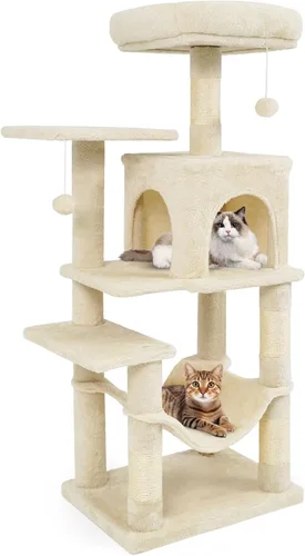 Tangkula Torre de árbol para gatos, torre para gatos de varios niveles de 44 pulgadas con postes rascadores de sisal, condominio de 2 puertas,