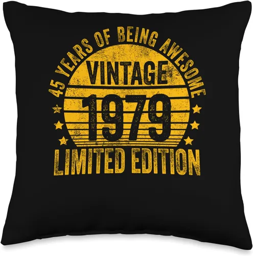 Retro 45th Birthday Gifts Men Women 45 Year Old Vintage 1979 - Almohada de cumpleaños de edición limitada, 16 x 16 pulgadas, multicolor