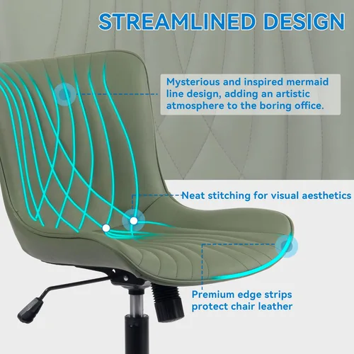 Miniatura 4 de YOUNIKE Silla de oficina, silla de escritorio sin brazos, silla de computadora con ruedas, moderna silla tapizada de piel sintética, silla de Oliva