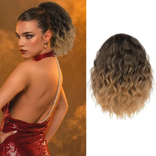 Miniatura 11 de Matriarchs Extensión de cola de caballo corta y rizada con cordón para mujer, pieza de cabello sintético largo afro rizado esponjoso para uso diario