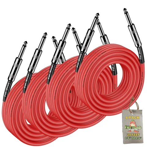Miniatura 10 de Fat Toad Cables de altavoz de 25 pies de 1/4 pulgadas (serie Rojo-Flexpro), paquete de 2 cables de audio para DJ con conectores macho Jack, cable