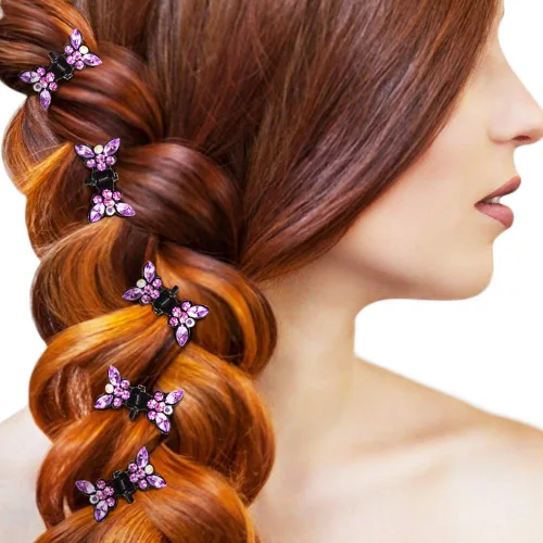 Miniatura 6 de ANBALA 65 pinzas pequeñas de mariposa con diamantes de imitación, dientes entrelazados para mujeres y niñas, metal ligero y duradero, accesorios
