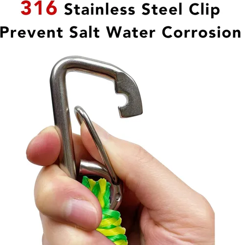 Miniatura 3 de Cuerda de amarre elástica de 3 pies para línea de acoplamiento con clip de acero inoxidable, accesorios para barcos, 2 unidades (verde, 3 pies)