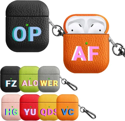 Miniatura 18 de Funda personalizada con nombre para AirPods Pro, añade tus propias iniciales personalizadas, monograma, funda de lujo de cuero vegano para Air Pods
