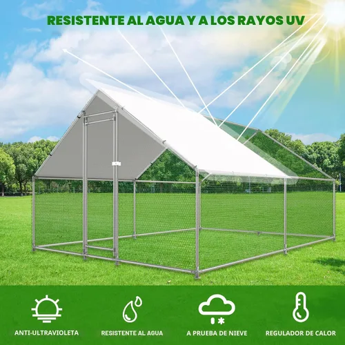 Miniatura 4 de NUGRIART Gallinero grande de metal para pollos con jaula de aves de corral de entrada con cubierta resistente al agua y anti-UV, casa para patos