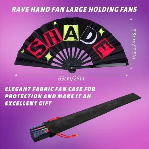 Miniatura 4 de FairySandy 6 abanicos grandes de bambú para rave, grandes abanicos plegables de mano con rave icónico adiós chino para mujeres y hombres, línea
