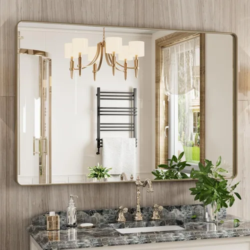 Miniatura 68 de JISOSO - Espejo de baño de 24x36 pulgadas con marco de metal cepillado color níquel, espejo con marco de metal cepillado plateado para pared, espejo