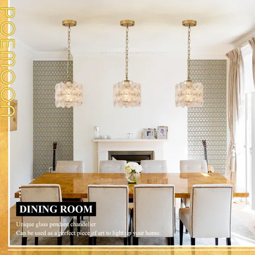 Miniatura 8 de Lámpara colgante de cristal dorado, paquete de 1 lámpara colgante de techo pequeña con flores modernas, 1 luz para cocina, isla, fregadero, comedor