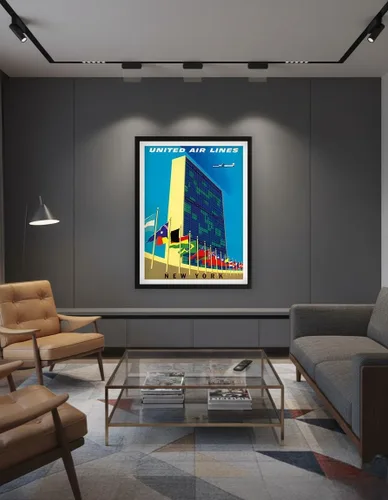 Miniatura 7 de United Nations Building New York - United Air Lines - Vintage Airline Travel Poster by Joseph Binder c.1957 - Master Art Print (Unframed) 6in x 9in