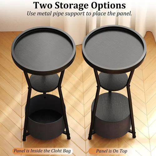 Miniatura 6 de Yusong Mesa auxiliar redonda, mesa pequeña para bebidas para espacios pequeños, mesa auxiliar industrial de 3 niveles, mesita de noche decorativa