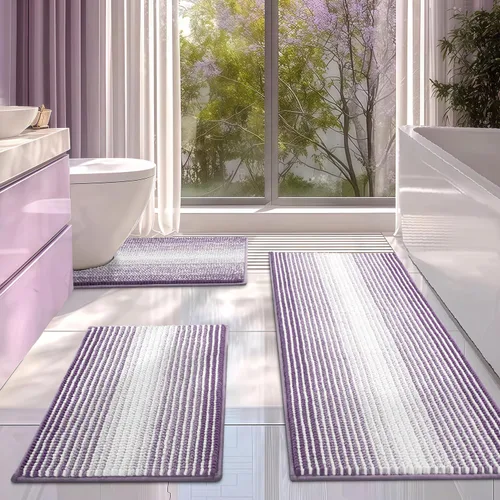 Miniatura 21 de BSICPRO Juego de alfombras de baño de 3 piezas, alfombrillas de inodoro en forma de U con contorno, juego de alfombrilla de baño, alfombrilla