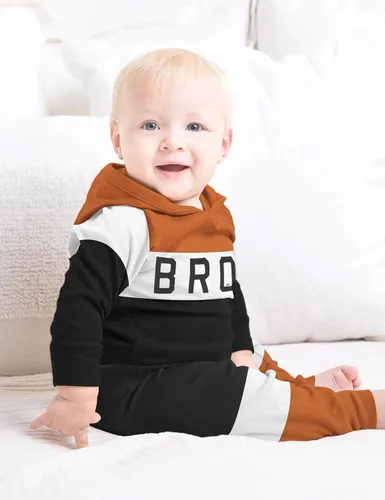 Miniatura 4 de Ropa de bebé niño de manga larga, sudadera con capucha con estampado de letras + pantalones de retazos, 2 piezas, trajes de otoño e invierno
