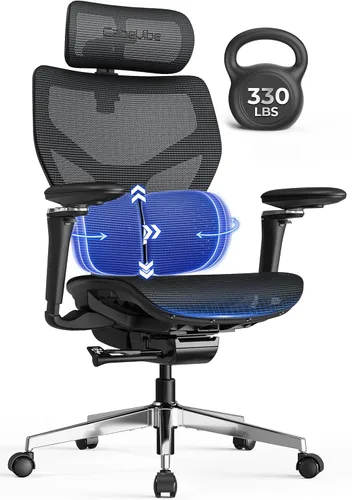 Silla de oficina ergonómica con soporte lumbar, más de 10 horas sentado, cómodo, sillas de escritorio de malla grandes y altas, reposacabezas 4D,