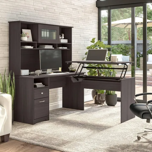 Miniatura 4 de BUSH FURNITURE Mueble de madera de roble, color café de 60 pulgadas, Madera, Heather Gray