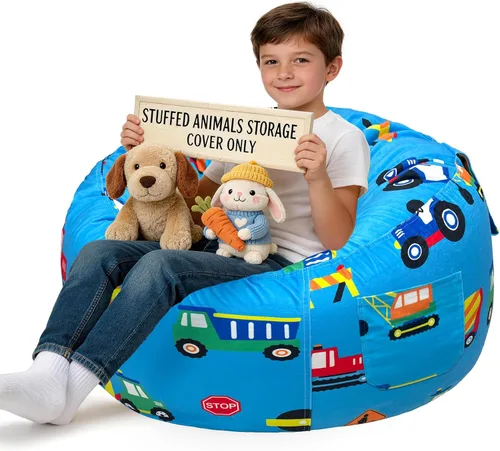 Miniatura 52 de Lukeight - Puf de almacenamiento de animales de peluche para niños, funda para puf de dinosaurio con cremallera para organizar la habitación