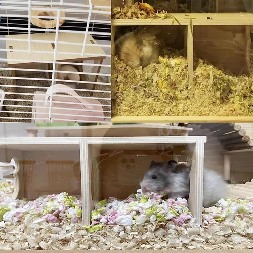 Miniatura 5 de Hamiledyi Túnel de Escondite de Madera para Hámsters de 2 Cámaras - Juguetes Explorativos de Múltiples Cámaras, Laberinto de Escondite