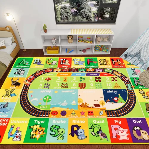 Miniatura 12 de Alfombra interactiva de aprendizaje del mundo oceánico de 3 pies 3 pulgadas x 5 pies con ABC, animales marinos, números y formas para niños pequeños