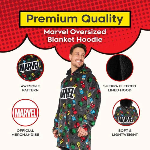 Miniatura 3 de Marvel Manta con capucha, suave y cómoda con capucha de gran tamaño para hombres y mujeres, manta moderna para adultos y adolescentes que pueden