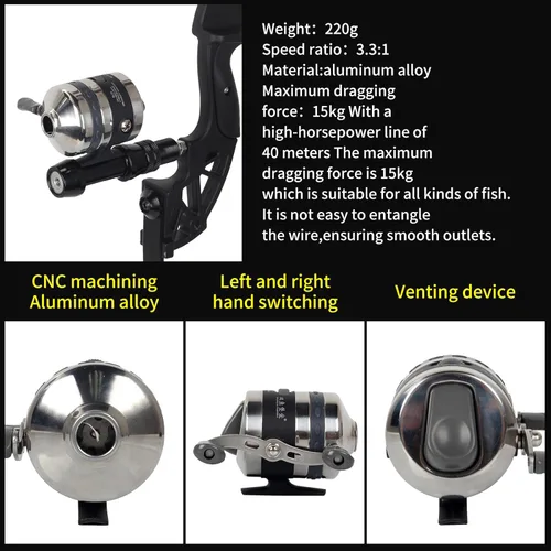 Miniatura 4 de Kit combinado de pesca de arco recurvo Takedown de 53 pulgadas, 30/40 libras solo para mano derecha arco de pesca con carrete de pesca y flechas