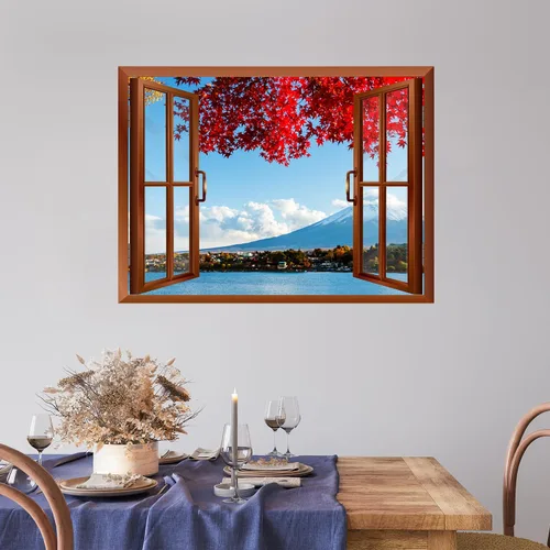 Miniatura 10 de wall26 Adhesivo decorativo para pared, diseño de oso y mariposa fuera de una ventana abierta, no se pega ni se pega, papel tapiz no tejido