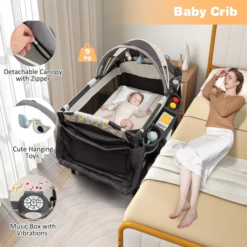 Miniatura 3 de BABY JOY 4 en 1 Pack and Play, corralito portátil para bebé con moisés y mesa de cambio abatible, toldo, centro de actividades de moisés para bebés
