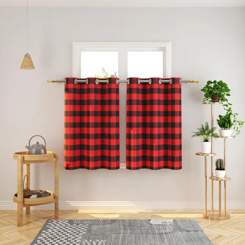 Miniatura 117 de Cortinas de 24 pulgadas de largo con diseño Buffalo Check Gingham Plaid para ventanas de cocina y baño, tratamiento para ventanas con 2 paneles