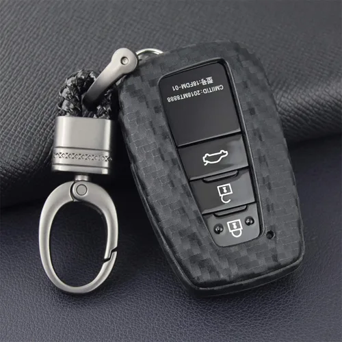 Miniatura 5 de MissBlue Funda de piel auténtica para llave Toyota 86 GT86 Avalon C-HR Camry Corolla Highlander Land Cruiser Prado Prius RAV4, Patrón de fibra