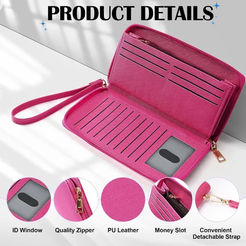 Miniatura 29 de Chelmon - Monedero para mujer de cuero genuino con bloqueo de señal RFID, para tarjetas de crédito