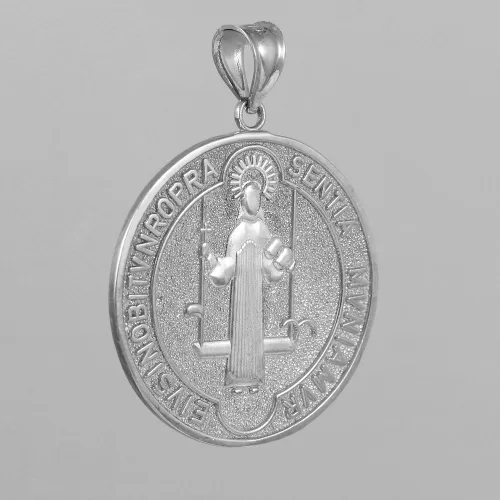 Miniatura 4 de Milagrosa Medalla de San Benito 10K Moneda de oro colgante Tamaño Grande color blanco