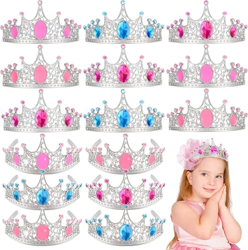 Miniatura 8 de NINAOR Regalos de fiesta de corona de princesa, 16 tiaras de princesa para cumpleaños, accesorios de cosplay de niña, suministros de fiesta