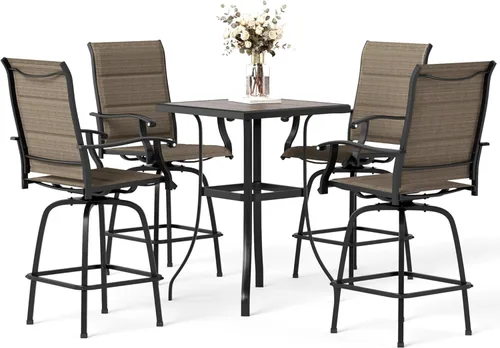 Miniatura 27 de Juego de 4 taburetes de bar para exterior de MFSTUDIO, sillas giratorias de patio con altura de barra, barras de bar de patio con respaldo alto
