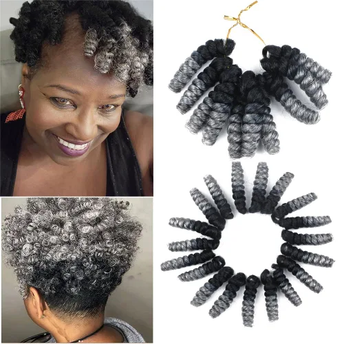 Miniatura 15 de Saniay - 3 paquetes de trenzas de ganchillo cortas trenzadas de ganchillo con espiral, rizos con espiral jamaicana, 20 mechones por paquete