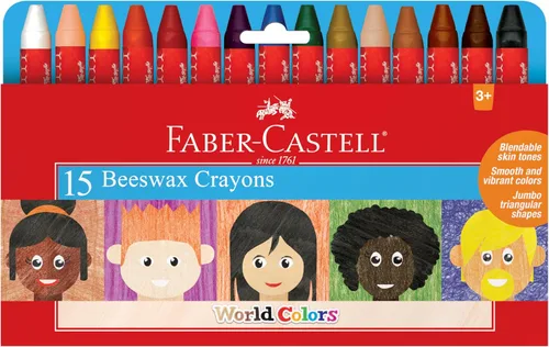 Faber-Castell World Colors - Crayones de cera de abejas | 12 colores de tono de piel mezclables | Coloración sin pantalla que desarrolla habilidades