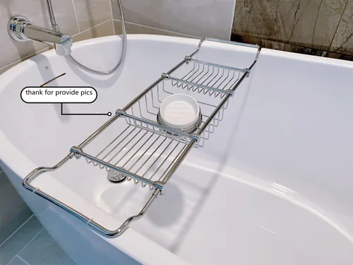 Miniatura 5 de Estante extensible de latón para bañera con acabado cromado pulido para un elegante almacenamiento en el baño